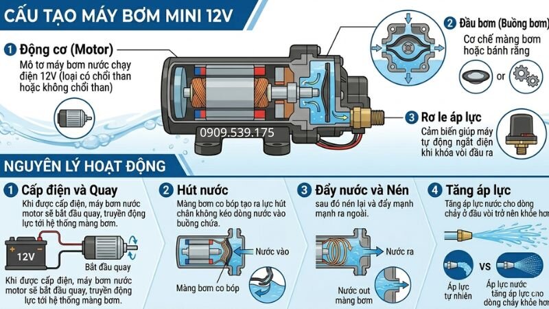 Cấu tạo bơm tăng áp 12v
