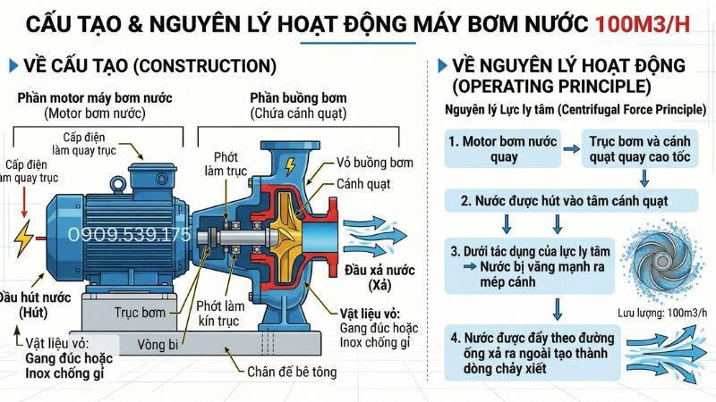 Cấu tạo và nguyên lý hoạt động của máy bơm nước 100m3/h