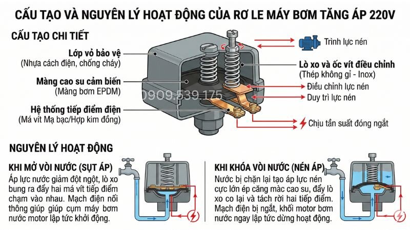 Cấu tạo và nguyên lý hoạt động của rơ le máy bơm
