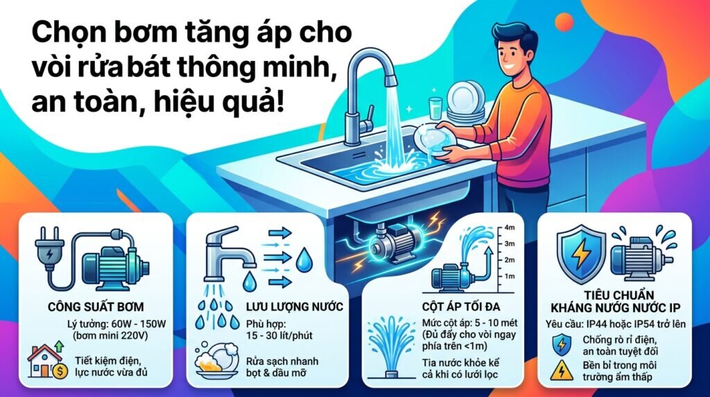Chọn bơm tăng áp cho vòi rửa bát thông minh, an toàn, hiệu quả!