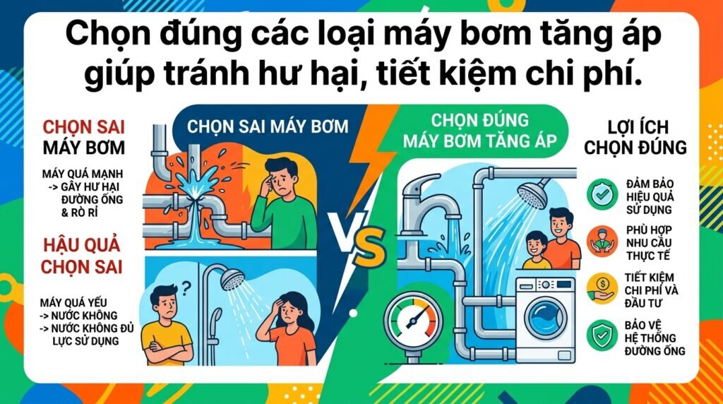 Chọn đúng các loại máy bơm tăng áp giúp tránh hư hại, tiết kiệm chi phí.