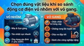 Chọn đúng vật liệu khi so sánh động cơ điện vỏ nhôm với vỏ gang.