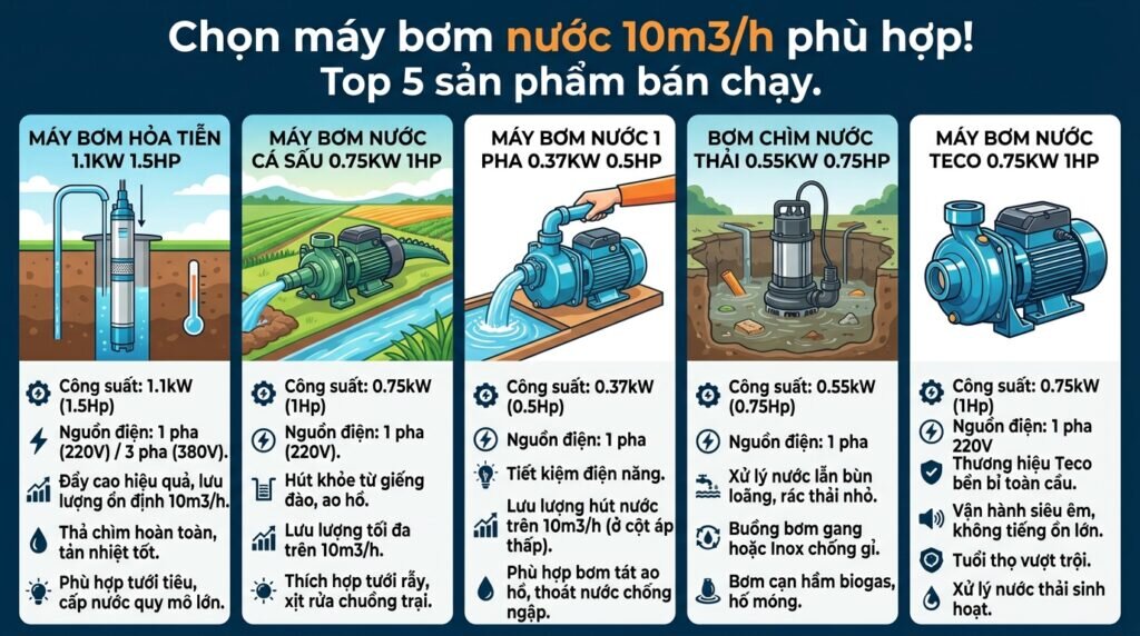 Chọn máy bơm nước 10m3/h phù hợp! Top 5 sản phẩm bán chạy.