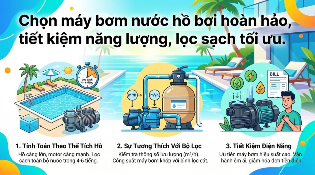 Chọn máy bơm nước hồ bơi hoàn hảo, tiết kiệm năng lượng, lọc sạch tối ưu.