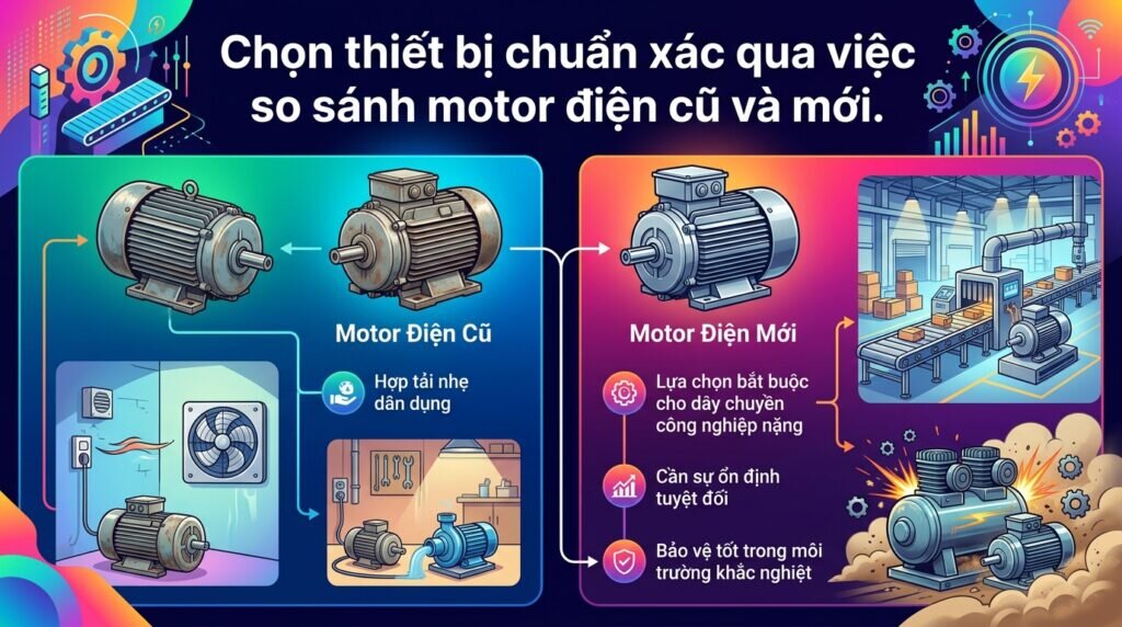 Chọn thiết bị chuẩn xác qua việc so sánh motor điện cũ và mới.