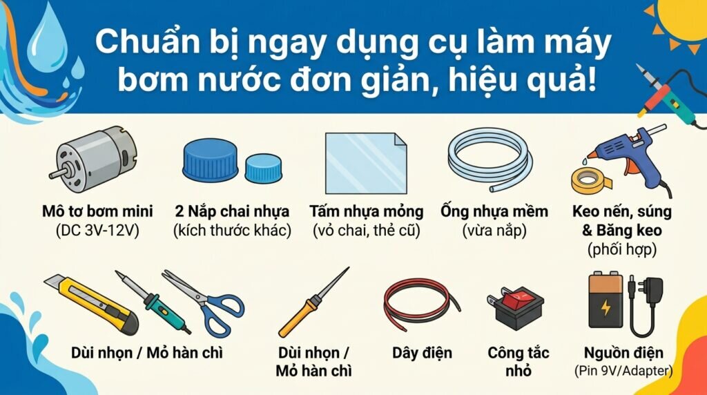 Chuẩn bị ngay dụng cụ làm máy bơm nước đơn giản, hiệu quả!