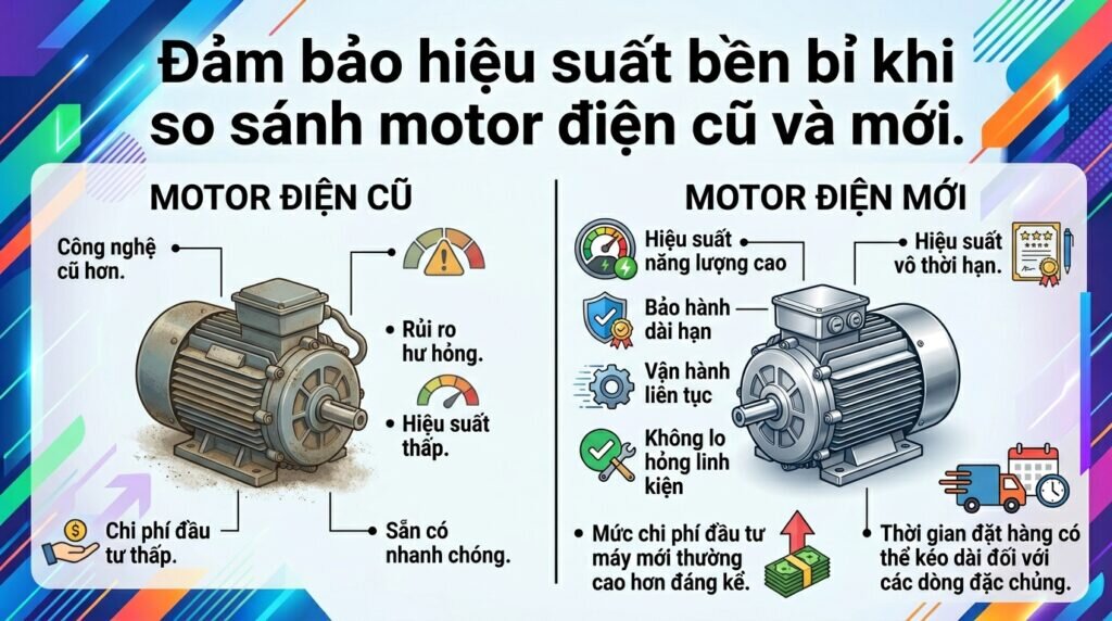 Đảm bảo hiệu suất bền bỉ khi so sánh motor điện cũ và mới.