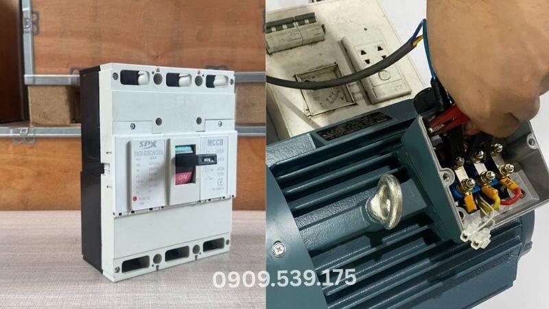 Đấu nối bộ bảo vệ pha với motor điện.