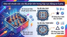 Đấu nối chuẩn xác các Bộ phận bên trong hộp cực động cơ 3 pha.