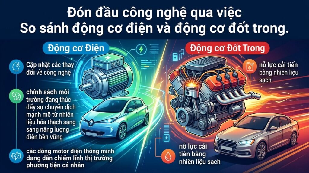 Đón đầu công nghệ qua việc So sánh động cơ điện và động cơ đốt trong.