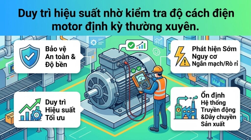 Duy trì hiệu suất nhờ kiểm tra độ cách điện motor định kỳ thường xuyên.