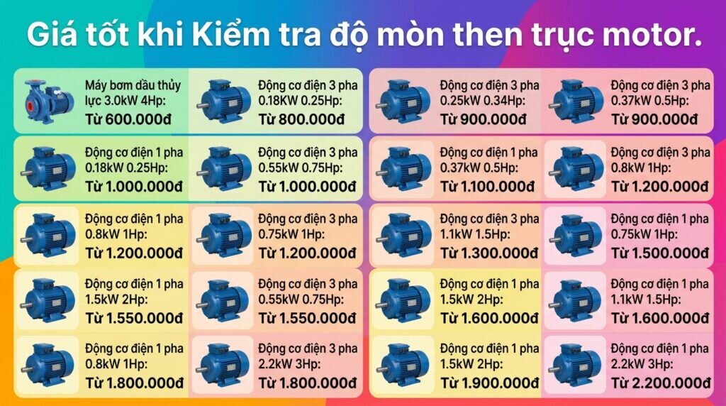 Giá tốt khi Kiểm tra độ mòn then trục motor.