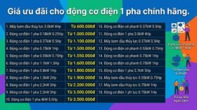Giá ưu đãi cho động cơ điện 1 pha chính hãng.