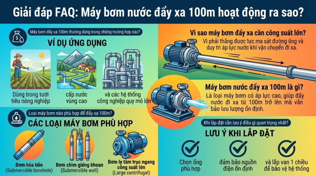 Giải đáp FAQ: Máy bơm nước đẩy xa 100m hoạt động ra sao?