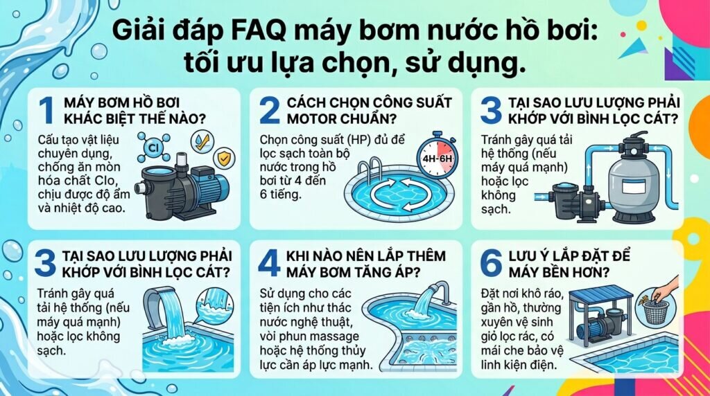 Giải đáp FAQ máy bơm nước hồ bơi: tối ưu lựa chọn, sử dụng.