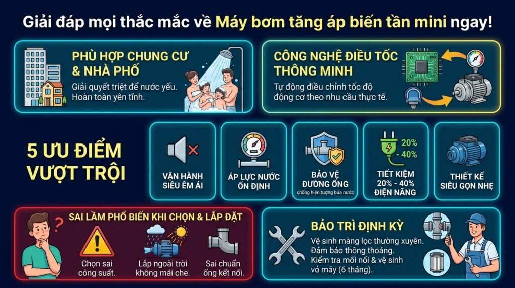 Giải đáp mọi thắc mắc về Máy bơm tăng áp biến tần mini ngay!