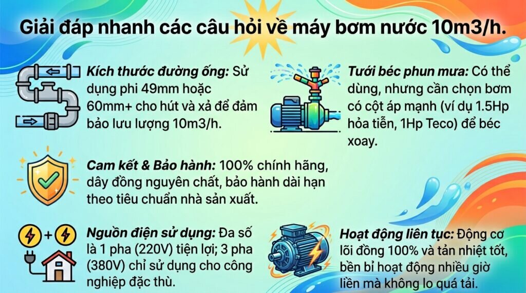 Giải đáp nhanh các câu hỏi về máy bơm nước 10m3/h.