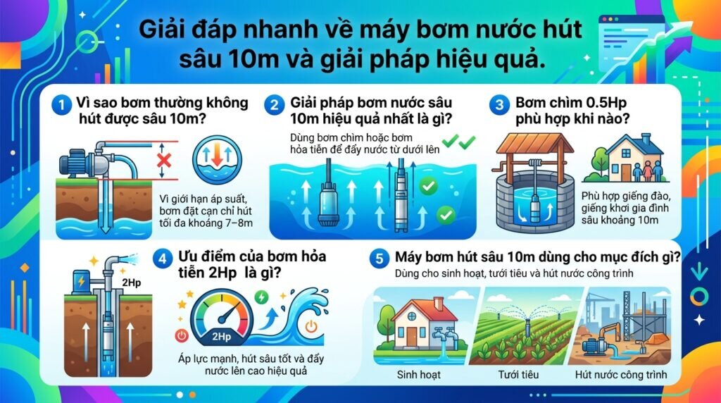 Giải đáp nhanh về máy bơm nước hút sâu 10m và giải pháp hiệu quả.