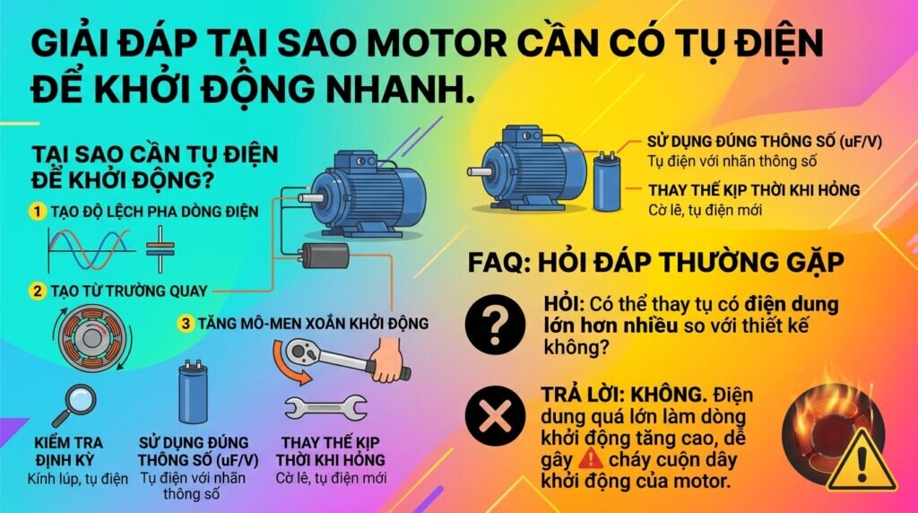 Giải đáp tại sao motor cần có tụ điện để khởi động nhanh.