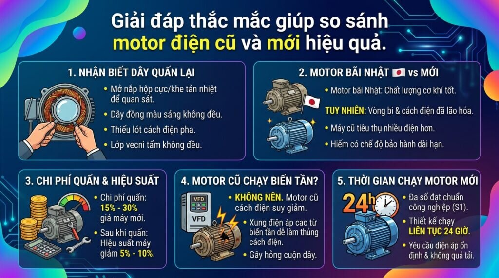 Giải đáp thắc mắc giúp so sánh motor điện cũ và mới hiệu quả.