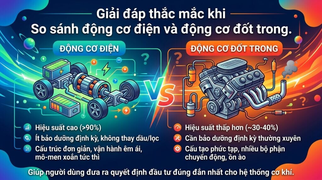 Giải đáp thắc mắc khi So sánh động cơ điện và động cơ đốt trong.