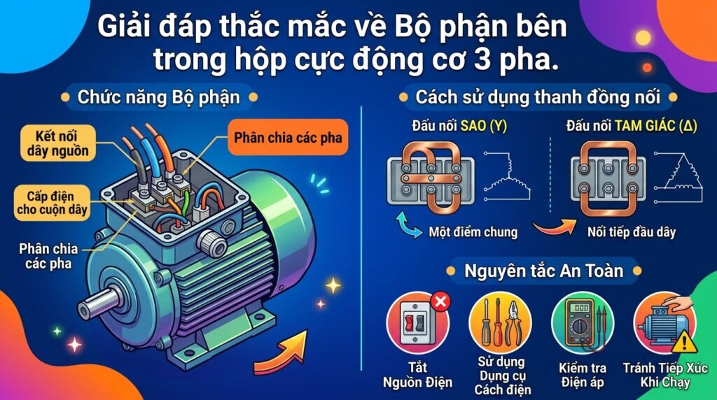 Giải đáp thắc mắc về Bộ phận bên trong hộp cực động cơ 3 pha.