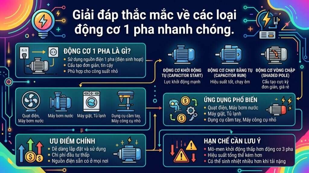 Giải đáp thắc mắc về các loại động cơ 1 pha nhanh chóng.