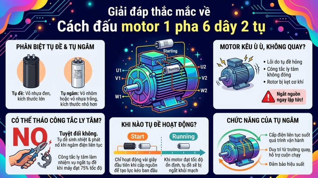 Giải đáp thắc mắc về Cách đấu motor 1 pha 6 dây 2 tụ