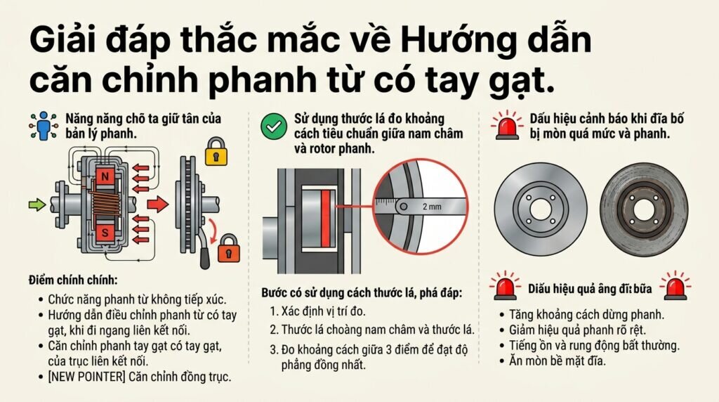 Giải đáp thắc mắc về Hướng dẫn căn chỉnh phanh từ có tay gạt.