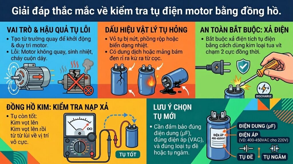Giải đáp thắc mắc về kiểm tra tụ điện motor bằng đồng hồ.