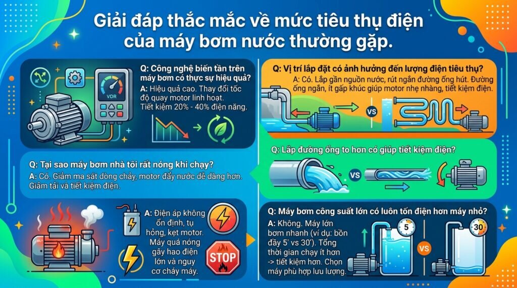 Giải đáp thắc mắc về mức tiêu thụ điện của máy bơm nước thường gặp.