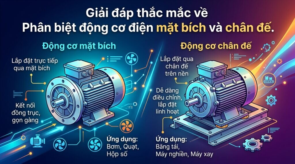 Giải đáp thắc mắc về Phân biệt động cơ điện mặt bích và chân đế.