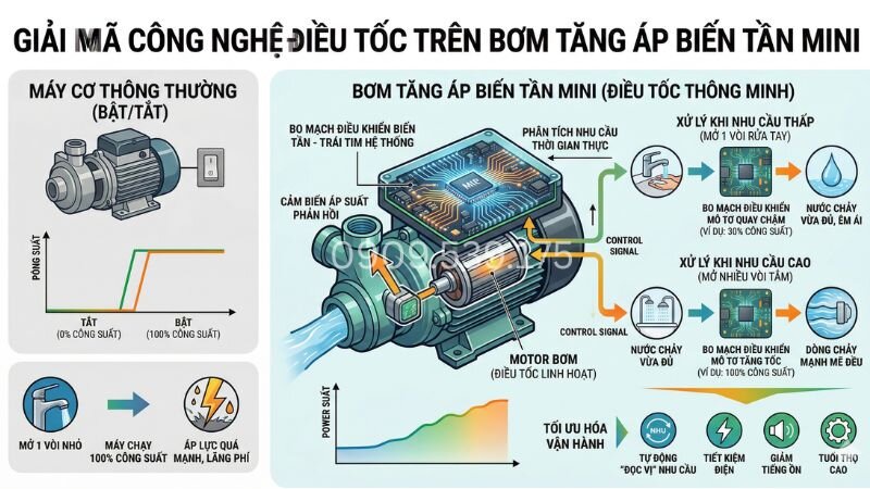 Giải mã công nghệ điều tốc trên bơm tăng áp biến tần mini