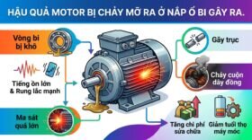 Hậu quả motor bị chảy mỡ ra ở nắp ổ bi gây ra.