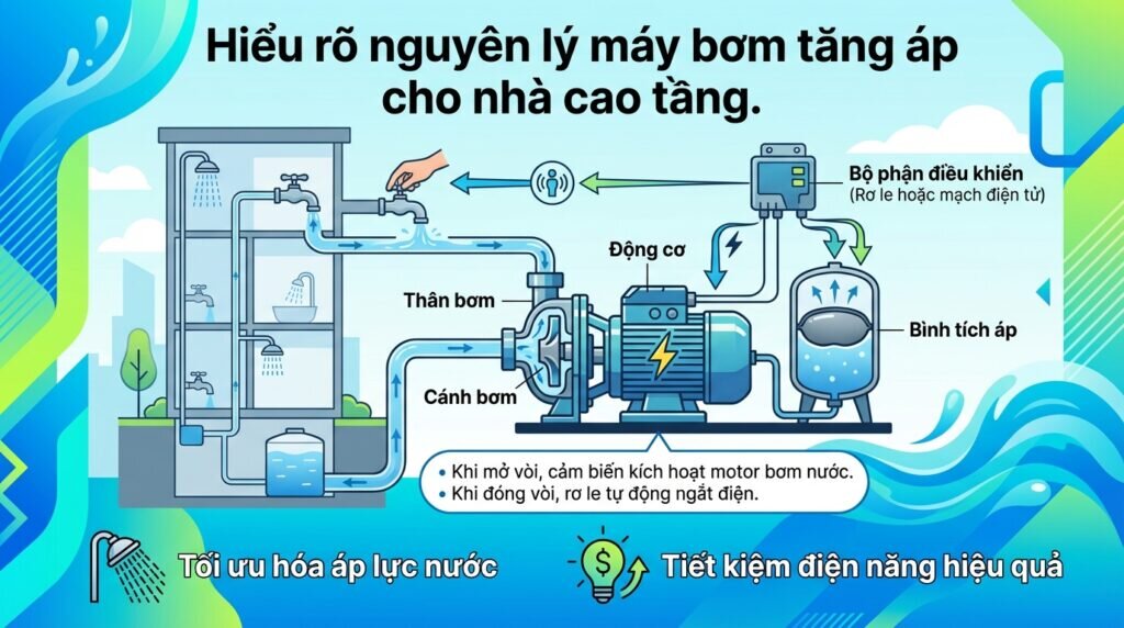 Hiểu rõ nguyên lý máy bơm tăng áp cho nhà cao tầng.