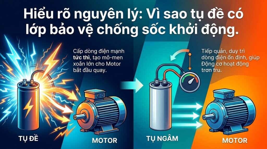 Hiểu rõ nguyên lý: Vì sao tụ đề có lớp bảo vệ chống sốc khởi động.