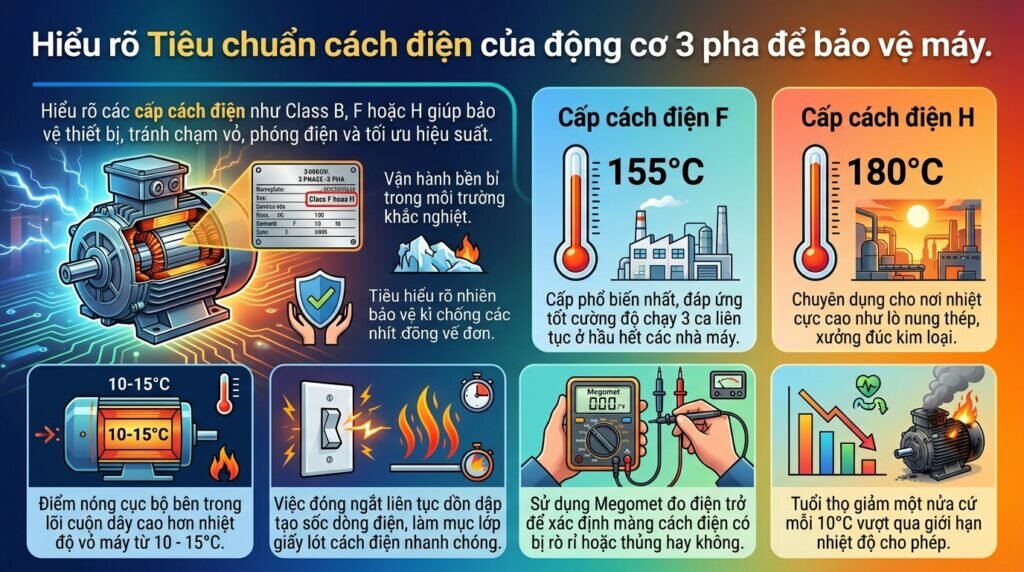 Hiểu rõ Tiêu chuẩn cách điện của động cơ 3 pha để bảo vệ máy.
