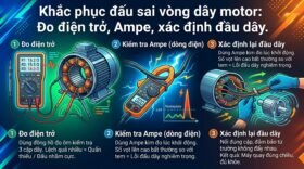 Khắc phục đấu sai vòng dây motor: Đo điện trở, Ampe, xác định đầu dây.