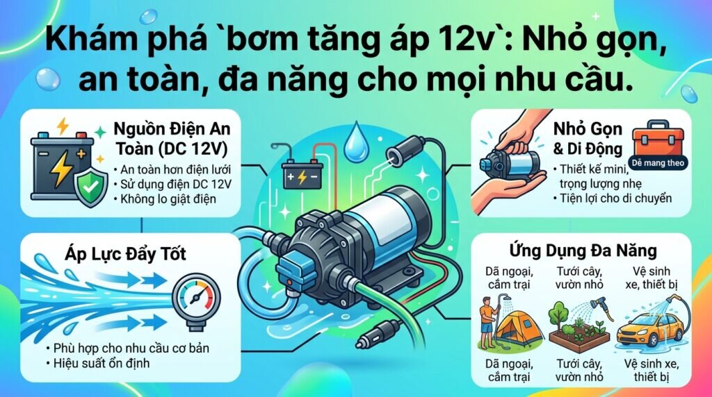 Khám phá `bơm tăng áp 12v`: Nhỏ gọn, an toàn, đa năng cho mọi nhu cầu.