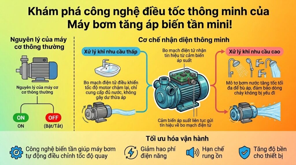 Khám phá công nghệ điều tốc thông minh của Máy bơm tăng áp biến tần mini!