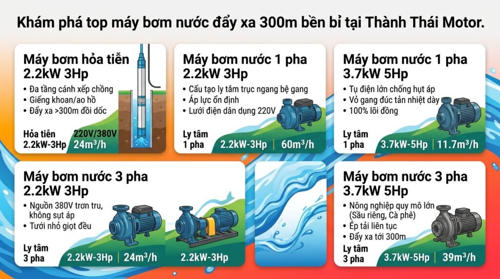 Khám phá top `máy bơm nước đẩy xa 300m` bền bỉ tại Thành Thái Motor.