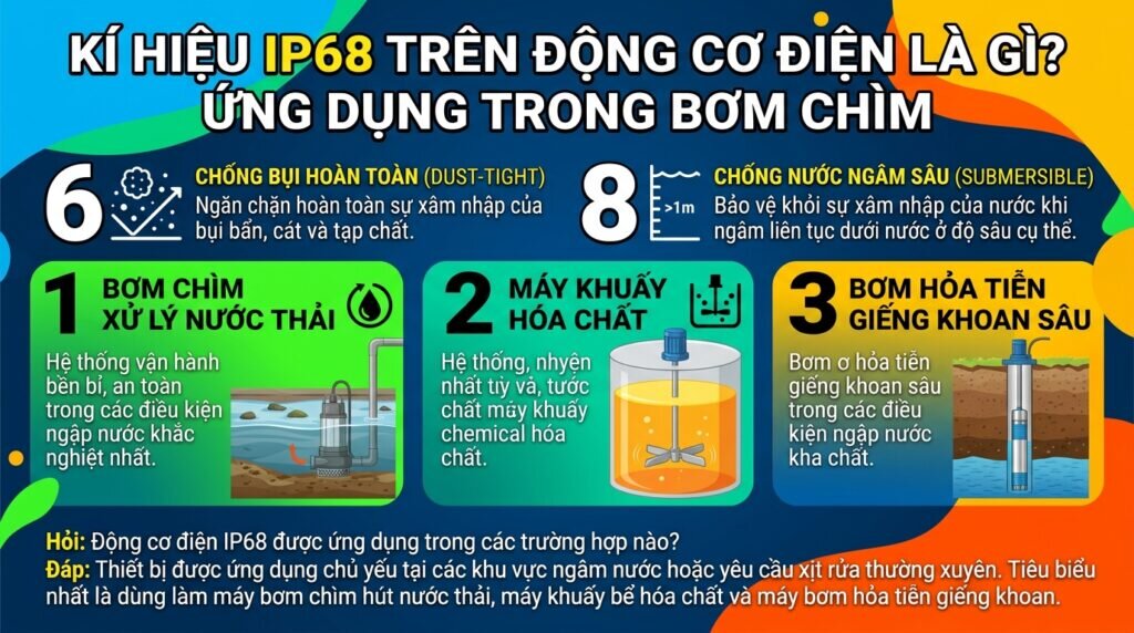 Kí hiệu IP68 trên động cơ điện là gì? Ứng dụng trong bơm chìm.