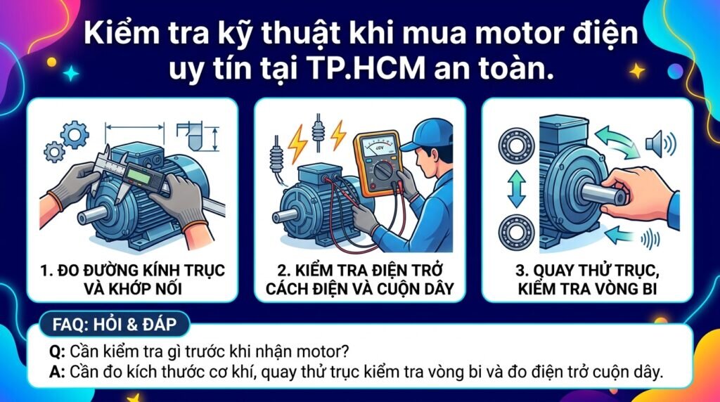 Kiểm tra kỹ thuật khi mua motor điện uy tín tại TP.HCM an toàn.