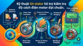 Kỹ thuật lót stator hỗ trợ kiểm tra độ cách điện motor đạt chuẩn.