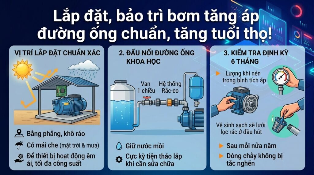 Lắp đặt, bảo trì bơm tăng áp đường ống chuẩn, tăng tuổi thọ!
