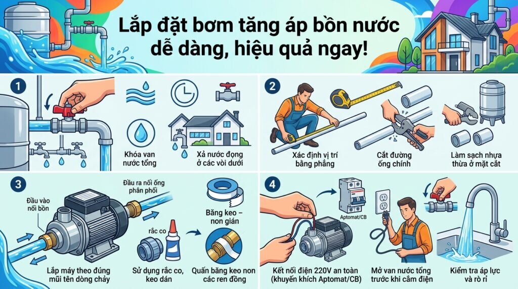 Lắp đặt bơm tăng áp bồn nước dễ dàng, hiệu quả ngay!