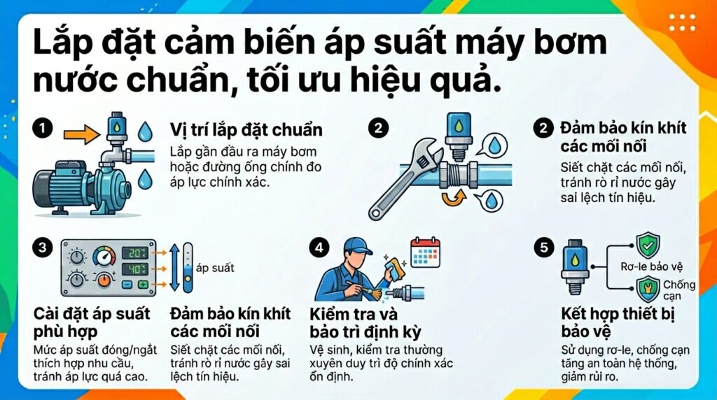 Lắp đặt cảm biến áp suất máy bơm nước chuẩn, tối ưu hiệu quả.