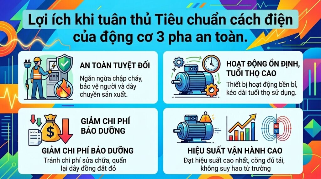 Lợi ích khi tuân thủ Tiêu chuẩn cách điện của động cơ 3 pha an toàn.