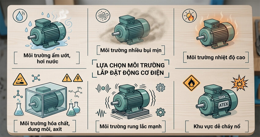 Môi trường thông thoáng giúp động cơ điện hoạt động hiệu quả tránh tụ nhiệt và tăng tuổi thọ cho hệ thống