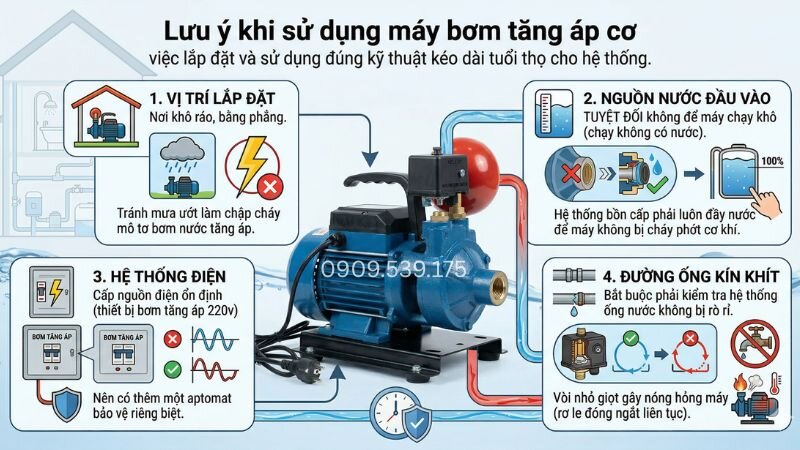 Những lưu ý khi sử dụng bơm tăng áp cơ